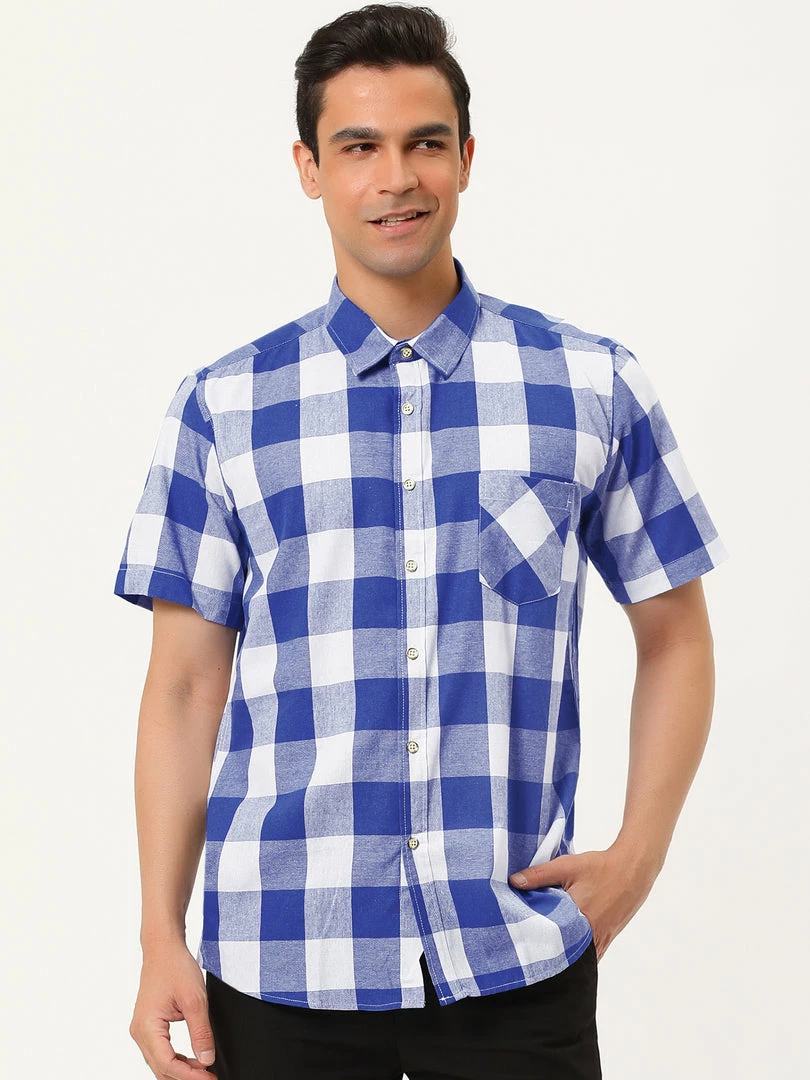 Allegra K Men's Plaid Shirt Short Sleeve Casual Regular Fit Button Down Point Collar Dress Shirts 17 Allegra K Men's Plaid Shirt Short Sleeve Casual Regular Fit Button Down Point Collar Dress Shirts