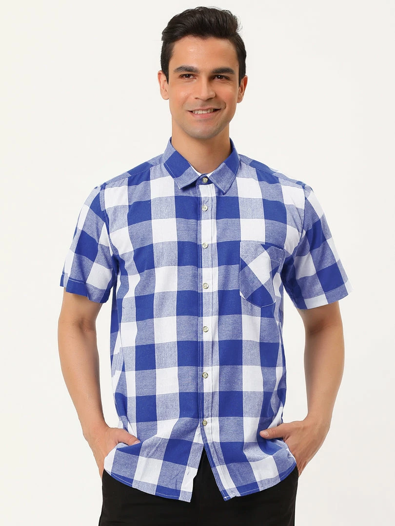 Allegra K Men's Plaid Shirt Short Sleeve Casual Regular Fit Button Down Point Collar Dress Shirts 18 Allegra K Men's Plaid Shirt Short Sleeve Casual Regular Fit Button Down Point Collar Dress Shirts