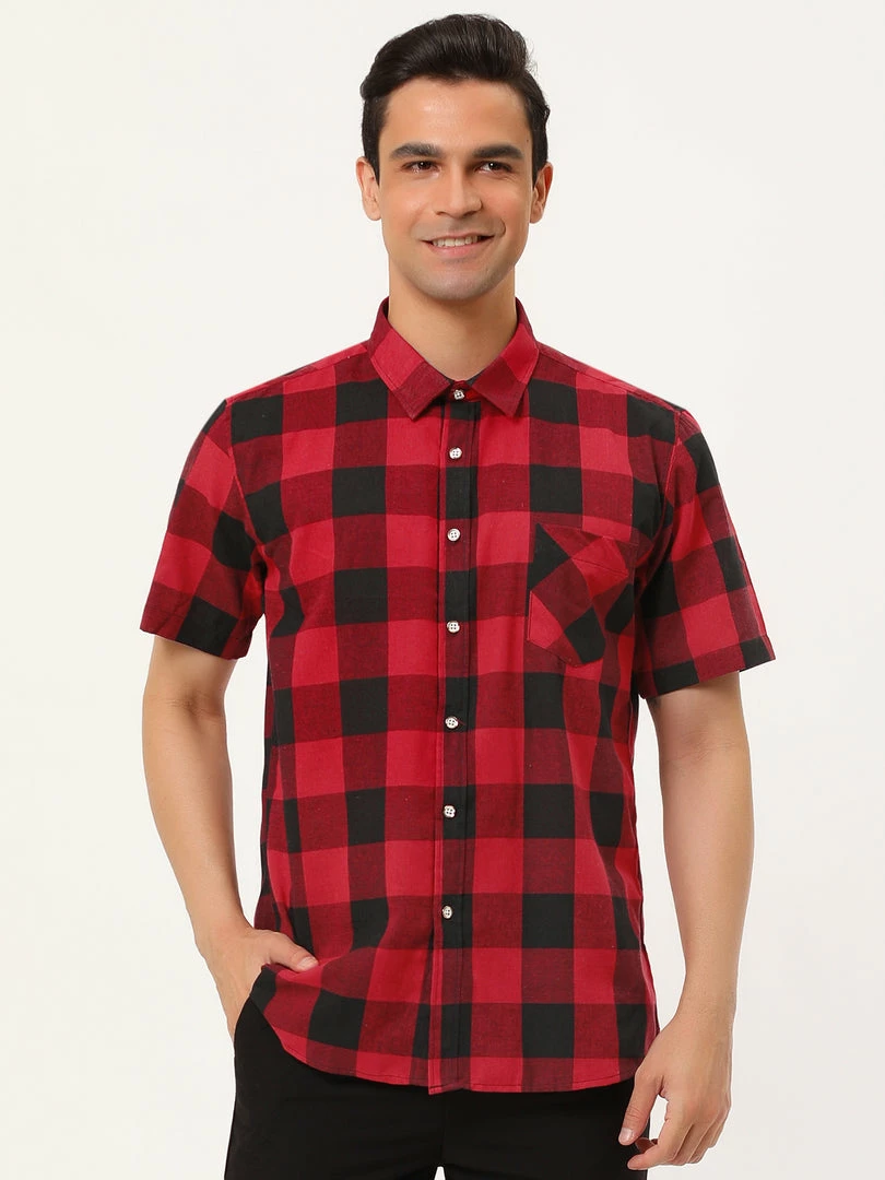 Allegra K Men's Plaid Shirt Short Sleeve Casual Regular Fit Button Down Point Collar Dress Shirts 5 Allegra K Men's Plaid Shirt Short Sleeve Casual Regular Fit Button Down Point Collar Dress Shirts