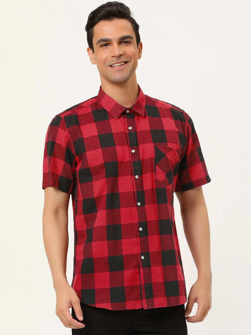 Allegra K Men's Plaid Shirt Short Sleeve Casual Regular Fit Button Down Point Collar Dress Shirts 6 Allegra K Men's Plaid Shirt Short Sleeve Casual Regular Fit Button Down Point Collar Dress Shirts