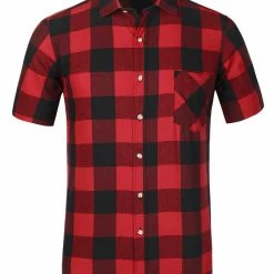 Allegra K Men's Plaid Shirt Short Sleeve Casual Regular Fit Button Down Point Collar Dress Shirts