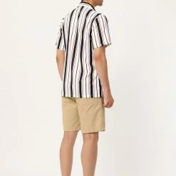 Allegra K Men's Summer Stripe Printed Regular Fit Short Sleeves Button Closure Color Block Shirts Tops