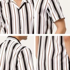 Allegra K Men's Summer Stripe Printed Regular Fit Short Sleeves Button Closure Color Block Shirts Tops