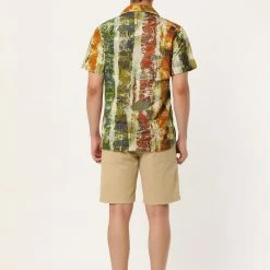 Allegra K Men's Summer Stripe Printed Regular Fit Short Sleeves Button Closure Color Block Shirts Tops