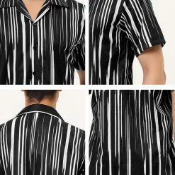 Allegra K Men's Summer Stripe Printed Regular Fit Short Sleeves Button Closure Color Block Shirts Tops
