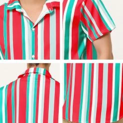 Allegra K Men's Summer Striped Shirt Short Sleeve Button Down Beach Color Block Vertical Stripes Shirts