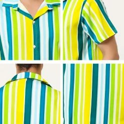 Allegra K Men's Summer Striped Shirt Short Sleeve Button Down Beach Color Block Vertical Stripes Shirts