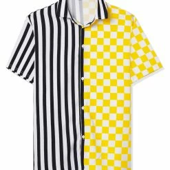 Allegra K Men's Contrast Color Short Sleeve Button Down Printed Striped Plaid Shirt