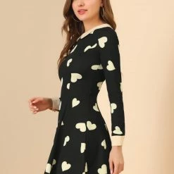 Allegra K Women Polka Dot Contrast Collar Above Knee A Line Dress