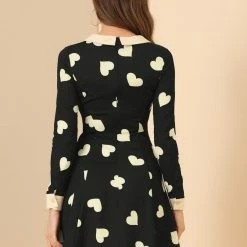 Allegra K Women Polka Dot Contrast Collar Above Knee A Line Dress