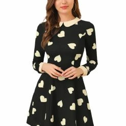 Allegra K Women Polka Dot Contrast Collar Above Knee A Line Dress