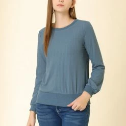 Allegra K Ribbed Pullover Sweater With Lantern Sleeves Women 126 Allegra K Ribbed Pullover Sweater With Lantern Sleeves Women