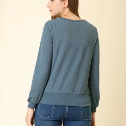 Allegra K Ribbed Pullover Sweater With Lantern Sleeves Women 128 Allegra K Ribbed Pullover Sweater With Lantern Sleeves Women