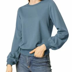 Allegra K Ribbed Pullover Sweater With Lantern Sleeves Women 124 Allegra K Ribbed Pullover Sweater With Lantern Sleeves Women