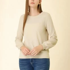 Allegra K Ribbed Pullover Sweater With Lantern Sleeves Women 132 Allegra K Ribbed Pullover Sweater With Lantern Sleeves Women