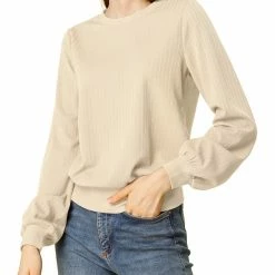 Allegra K Ribbed Pullover Sweater With Lantern Sleeves Women 130 Allegra K Ribbed Pullover Sweater With Lantern Sleeves Women
