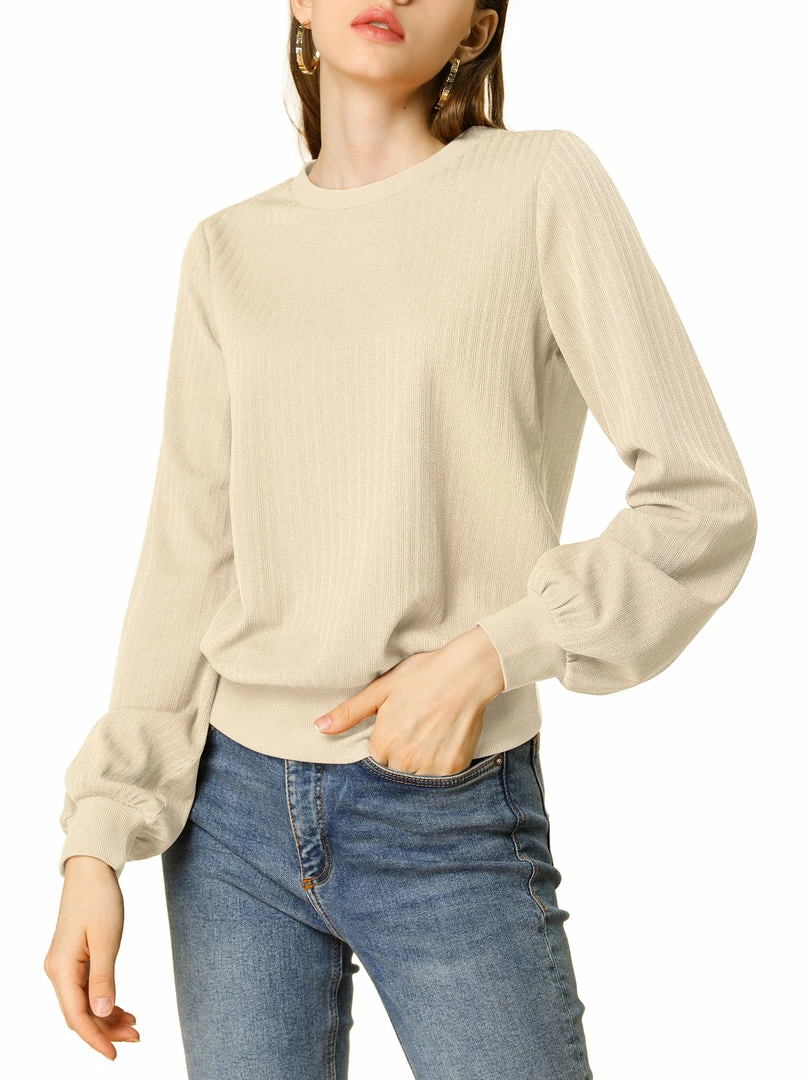 Allegra K Ribbed Pullover Sweater With Lantern Sleeves Women 64 Allegra K Ribbed Pullover Sweater With Lantern Sleeves Women