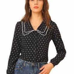 Allegra K Women's Vintage Peter Pan Collar Heart Print Long Sleeve Blouse Top