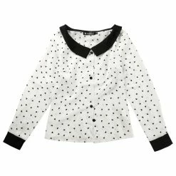 Allegra K Women's Heart Print Contrast Collar Button Front Long Sleeve Shirt