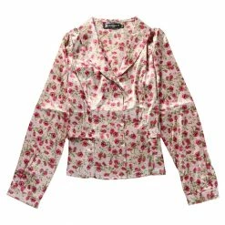 Allegra K Women's Satin Floral Shirt V Neck Tie Back Long Sleeve Button-Up Blouse