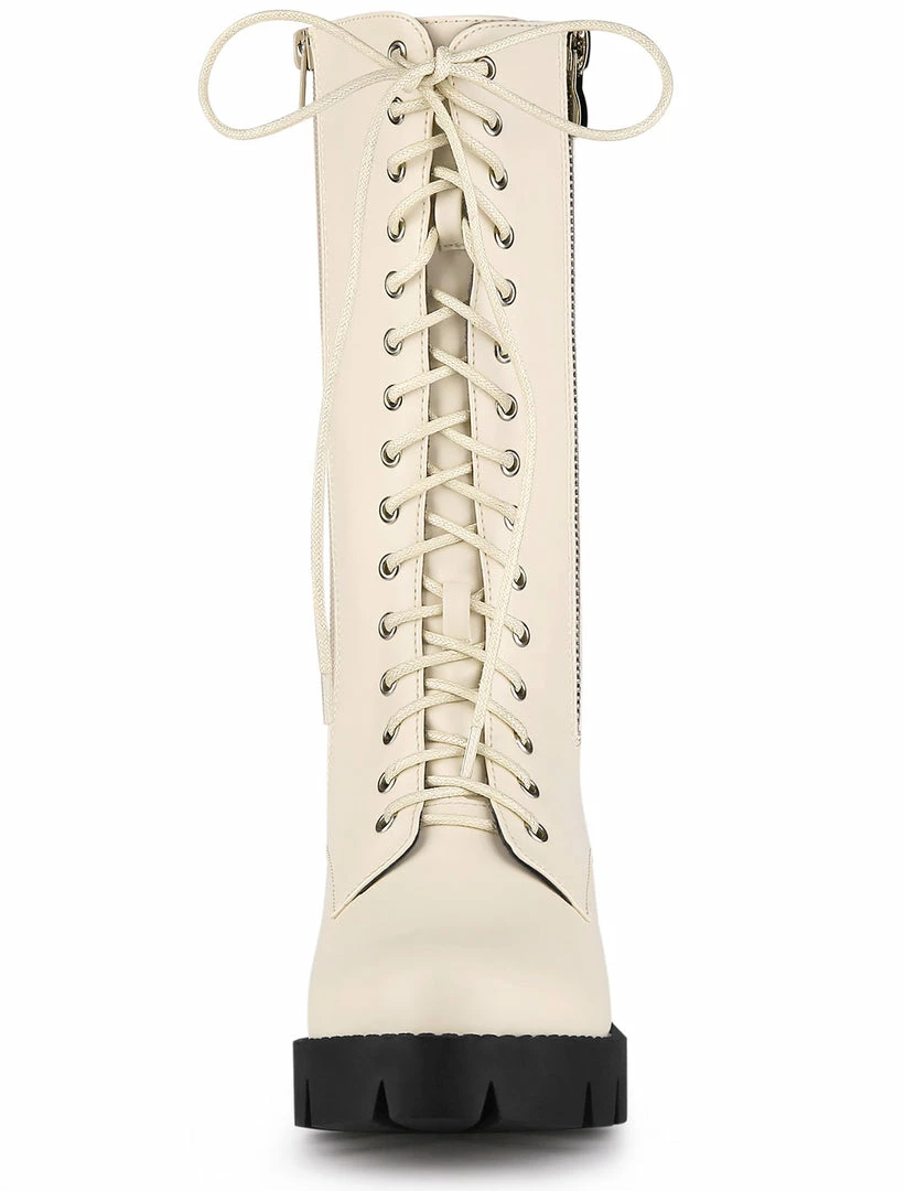 Allegra K Shoes Women's Lace Up Platform Chunky Heel Mid Calf Boots 6 Allegra K Shoes Women's Lace Up Platform Chunky Heel Mid Calf Boots