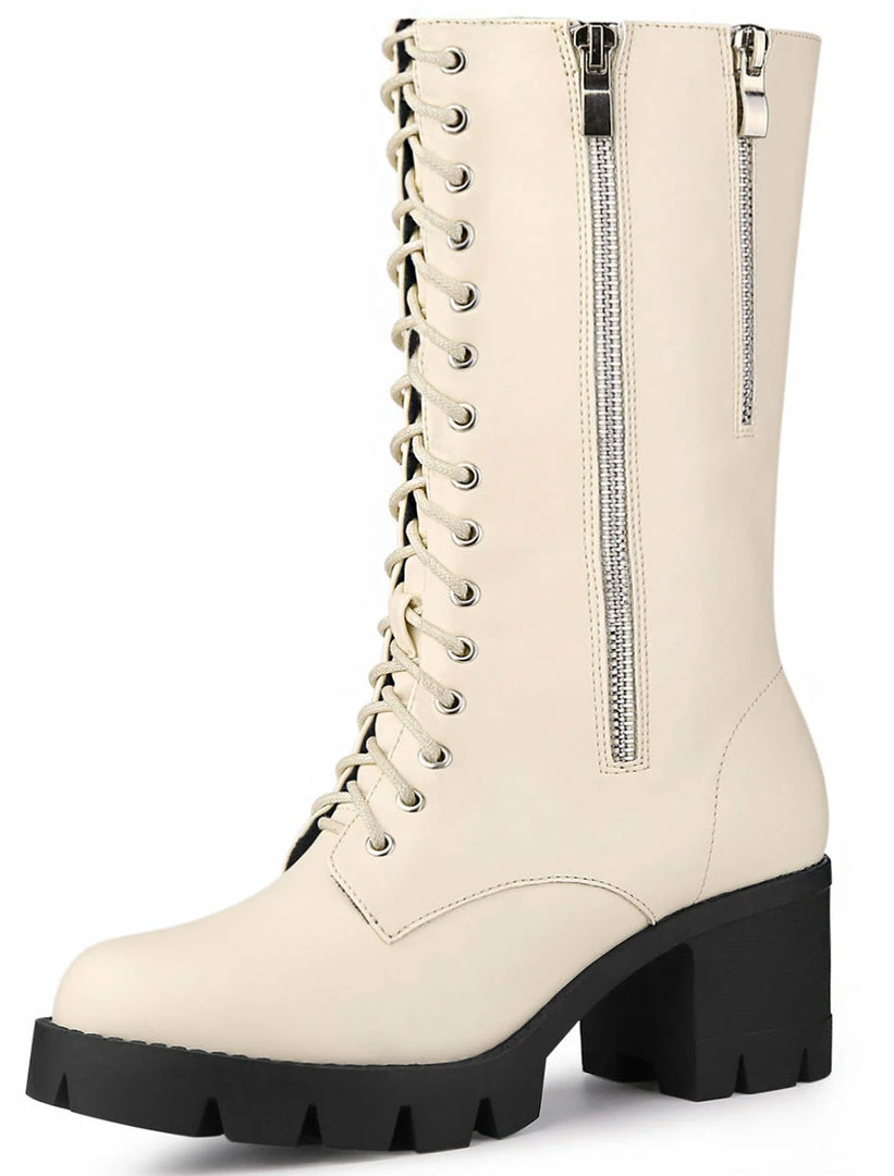 Allegra K Shoes Women's Lace Up Platform Chunky Heel Mid Calf Boots 4 Allegra K Shoes Women's Lace Up Platform Chunky Heel Mid Calf Boots