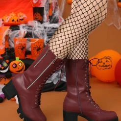 Allegra K Shoes Women's Lace Up Platform Chunky Heel Mid Calf Boots 35 Allegra K Shoes Women's Lace Up Platform Chunky Heel Mid Calf Boots