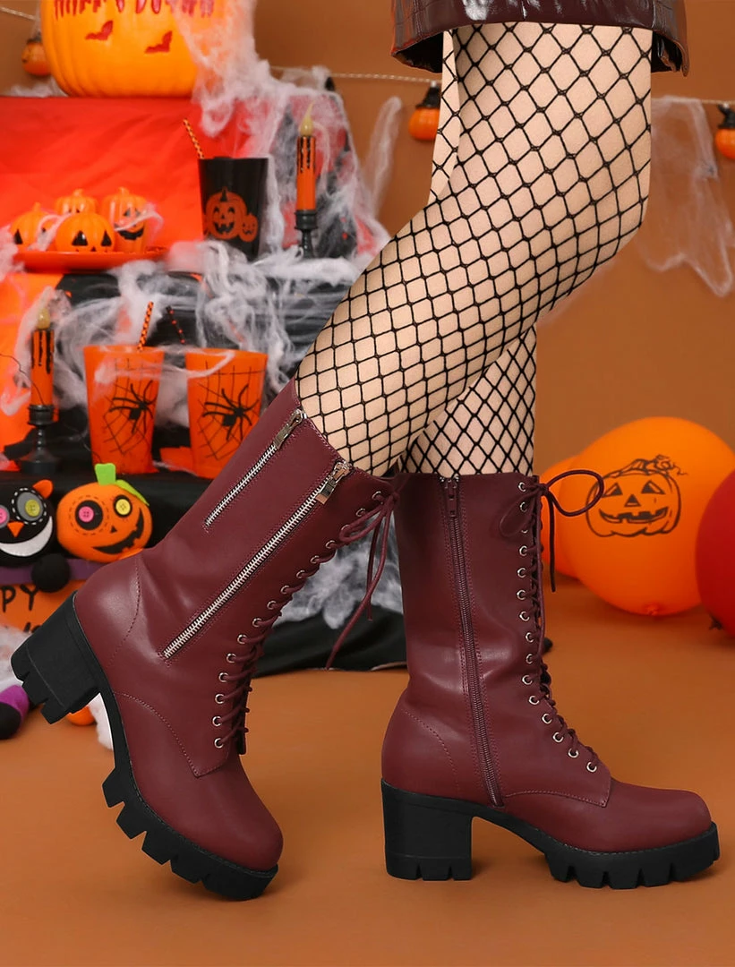 Allegra K Shoes Women's Lace Up Platform Chunky Heel Mid Calf Boots 17 Allegra K Shoes Women's Lace Up Platform Chunky Heel Mid Calf Boots