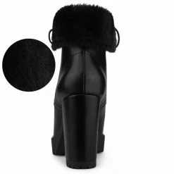 Allegra K Women's Platform Foldable Chunky Heels Lace Up Ankle Boots