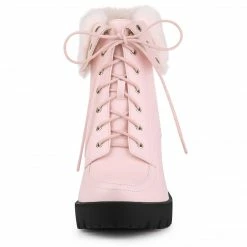 Allegra K Women's Platform Foldable Chunky Heels Lace Up Ankle Boots