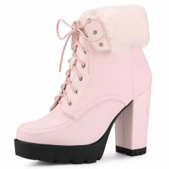 Allegra K Women's Platform Foldable Chunky Heels Lace Up Ankle Boots