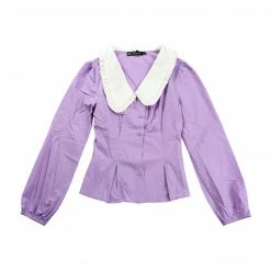 Allegra K Women's Contrast Peter Pan Collar Long Sleeve Button Down Cotton Shirt 7 Allegra K Women's Contrast Peter Pan Collar Long Sleeve Button Down Cotton Shirt