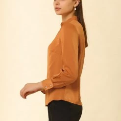 Allegra K Women's Elegant Satin Shirt Bow Tie Office Work Blouses Tops