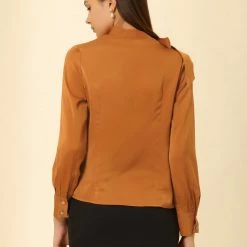 Allegra K Women's Elegant Satin Shirt Bow Tie Office Work Blouses Tops