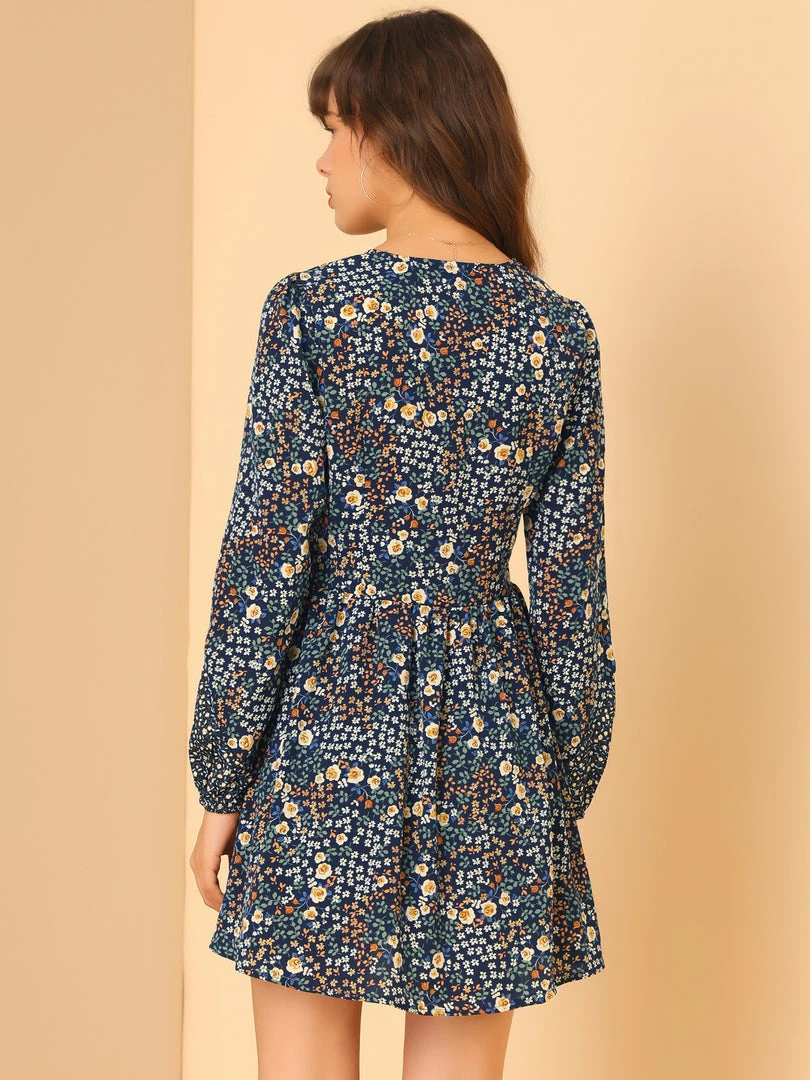 Allegra K Women's Floral V Neck Long Sleeve Contrast Panel Chiffon Dress 8 Allegra K Women's Floral V Neck Long Sleeve Contrast Panel Chiffon Dress