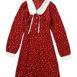 Allegra K Women's Polka Dots Peter Pan Collar Contrast Long Sleeve Vintage Shirt Dress 7 Allegra K Women's Polka Dots Peter Pan Collar Contrast Long Sleeve Vintage Shirt Dress
