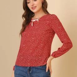 Allegra K Women's Heart Print Bow Decor Valentine's Day Long Sleeves Blouse Tops 11 Allegra K Women's Heart Print Bow Decor Valentine's Day Long Sleeves Blouse Tops
