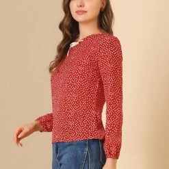 Allegra K Women's Heart Print Bow Decor Valentine's Day Long Sleeves Blouse Tops 13 Allegra K Women's Heart Print Bow Decor Valentine's Day Long Sleeves Blouse Tops