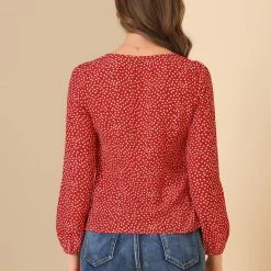 Allegra K Women's Heart Print Bow Decor Valentine's Day Long Sleeves Blouse Tops 14 Allegra K Women's Heart Print Bow Decor Valentine's Day Long Sleeves Blouse Tops