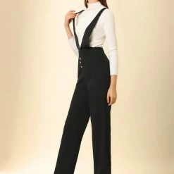 Allegra K Women's Overalls Wide Leg Pants Slant Pocket Long Suspenders Jumpsuit