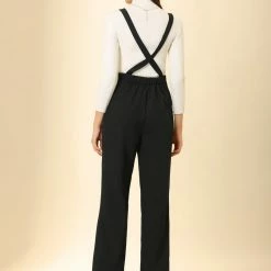 Allegra K Women's Overalls Wide Leg Pants Slant Pocket Long Suspenders Jumpsuit