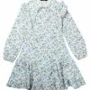 Allegra K Women's Floral Printed Tie Neck A-Line Long Sleeve Ruffle Hem Mini Dress