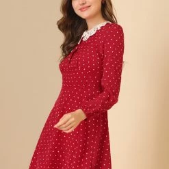 Allegra K Women's Heart Print Peter Pan Collar Valentine's Day Long Sleeve Mini Dress