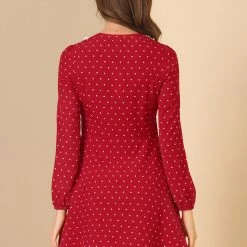 Allegra K Women's Heart Print Peter Pan Collar Valentine's Day Long Sleeve Mini Dress