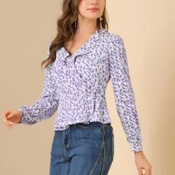 Allegra K Women's Floral Print Blouse Shawl Collar V Neck Chiffon Wrap Top 11 Allegra K Women's Floral Print Blouse Shawl Collar V Neck Chiffon Wrap Top