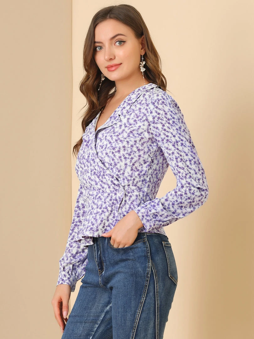 Allegra K Women's Floral Print Blouse Shawl Collar V Neck Chiffon Wrap Top 7 Allegra K Women's Floral Print Blouse Shawl Collar V Neck Chiffon Wrap Top