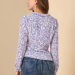 Allegra K Women's Floral Print Blouse Shawl Collar V Neck Chiffon Wrap Top 14 Allegra K Women's Floral Print Blouse Shawl Collar V Neck Chiffon Wrap Top