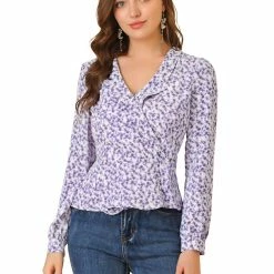 Allegra K Women's Floral Print Blouse Shawl Collar V Neck Chiffon Wrap Top 10 Allegra K Women's Floral Print Blouse Shawl Collar V Neck Chiffon Wrap Top