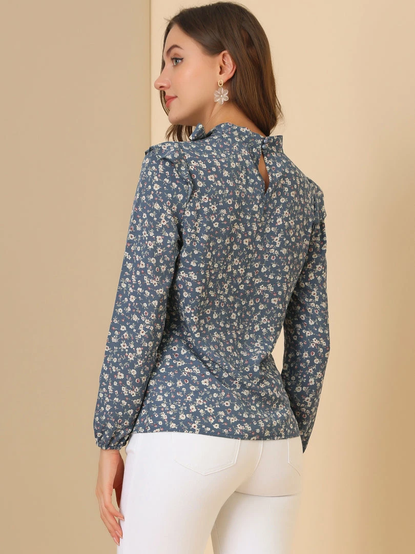 Allegra K Women's Side Bow Tie Neck Long Sleeve Ruffled Floral Blouse 25 Allegra K Women's Side Bow Tie Neck Long Sleeve Ruffled Floral Blouse