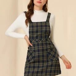 Allegra K Women's Plaid Tartan Button Decor A-Line Pinafore Overall Dress 75 Allegra K Women's Plaid Tartan Button Decor A-Line Pinafore Overall Dress